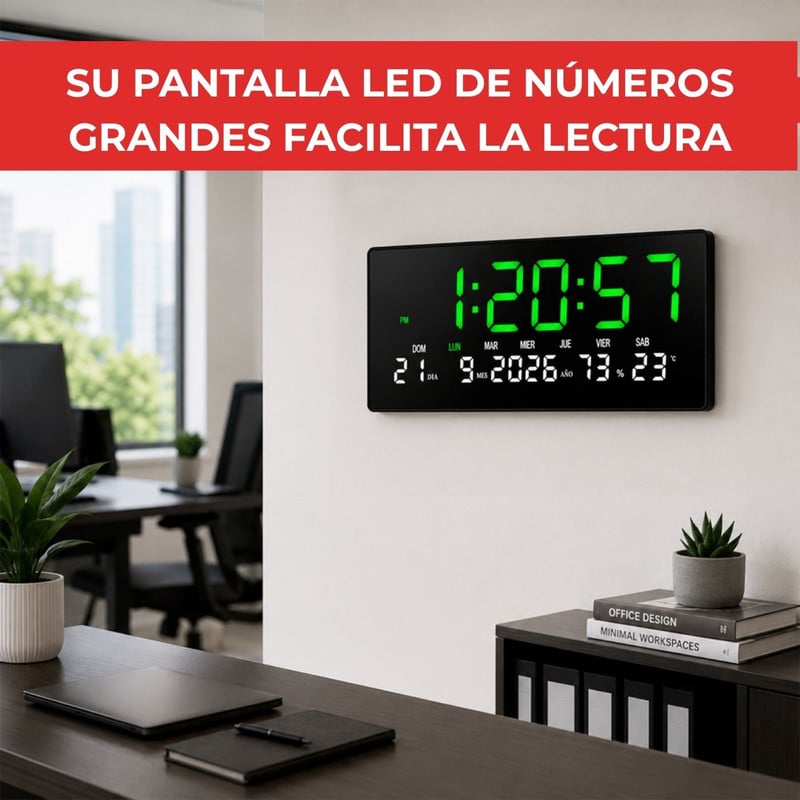 RELOJ LED DIGITAL DE PARED CON HORA, FECHA Y TEMPERATURA VERDE - 3