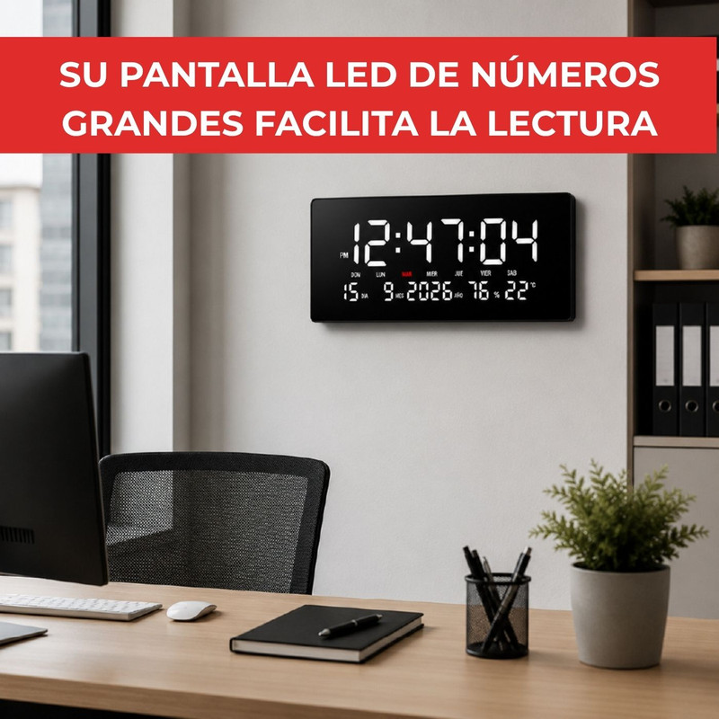 RELOJ LED DIGITAL DE PARED CON HORA, FECHA Y TEMPERATURA BLANCO - 3