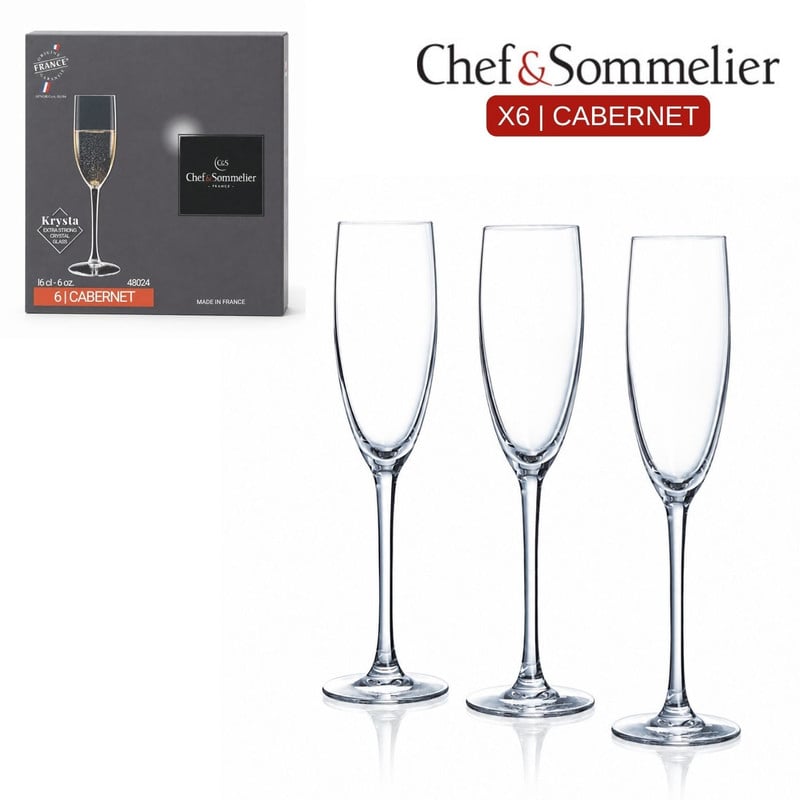 COPAS CHAMPAGNE CRISTAL 160 ML SET X6 CHEFYSOMMELIER CABERNET - 1