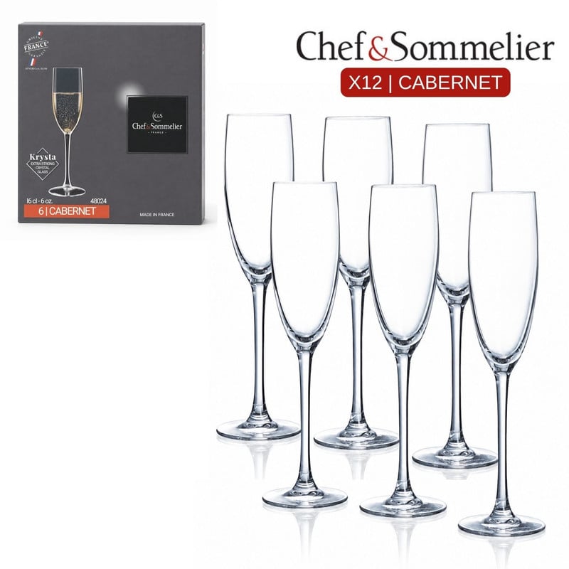 COPAS CHAMPAGNE CRISTAL 160 ML SET X12 CHEFYSOMMELIER CABERNET - 1