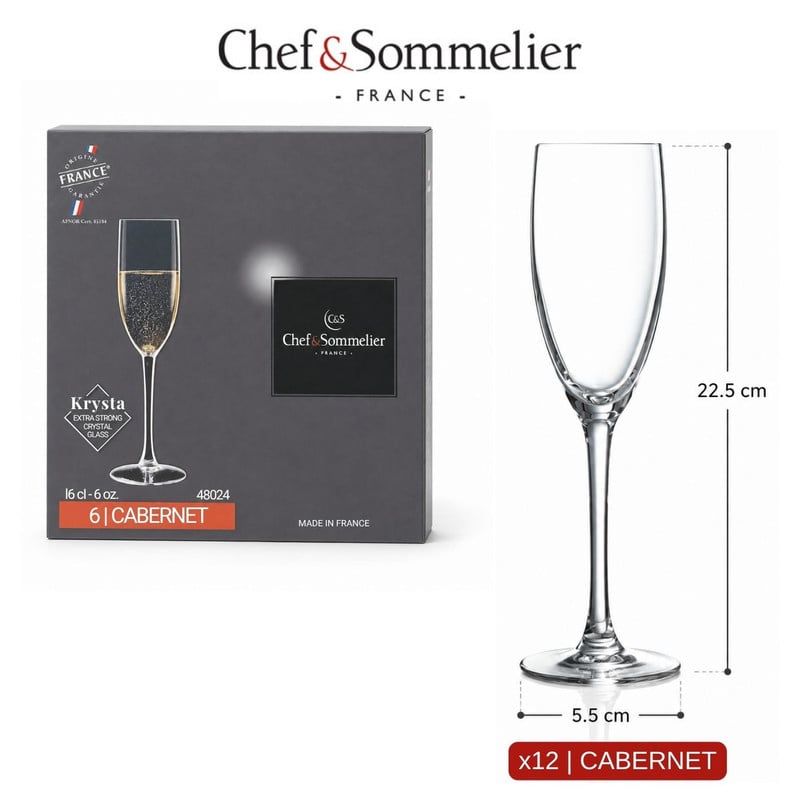 COPAS CHAMPAGNE CRISTAL 160 ML SET X12 CHEFYSOMMELIER CABERNET - 2