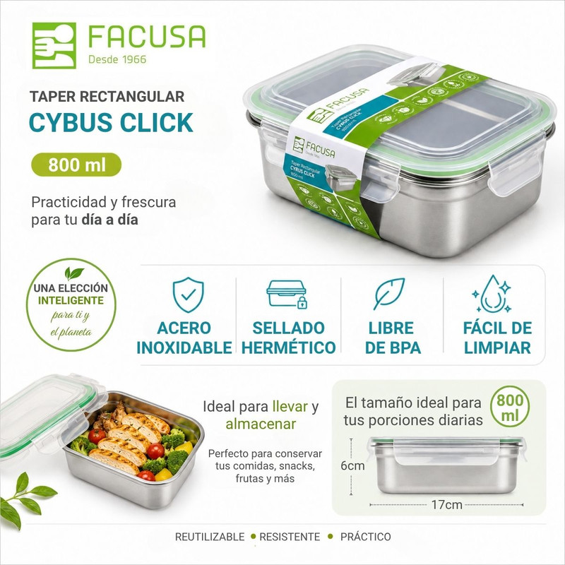 TAPER HERMÉTICO 800 ML FACUSA DE ACERO INOXIDABLE - 4