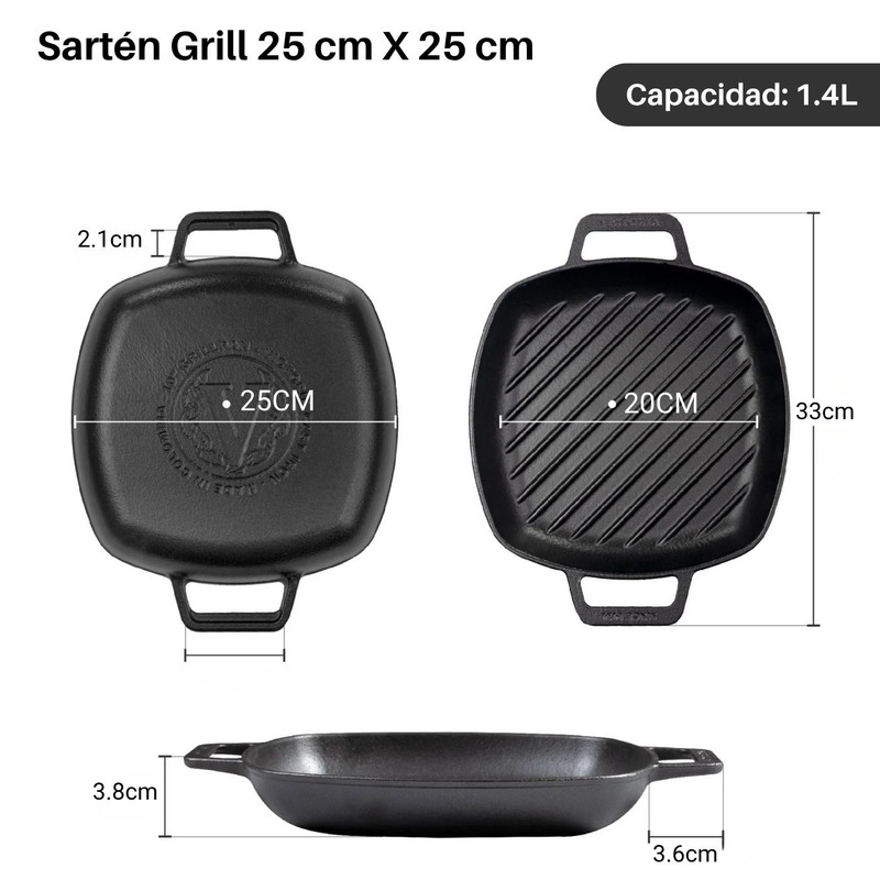 SARTÉN GRILL HIERRO FUNDIDO 25CM VICTORIA - COCINA Y PARRILLA - 2