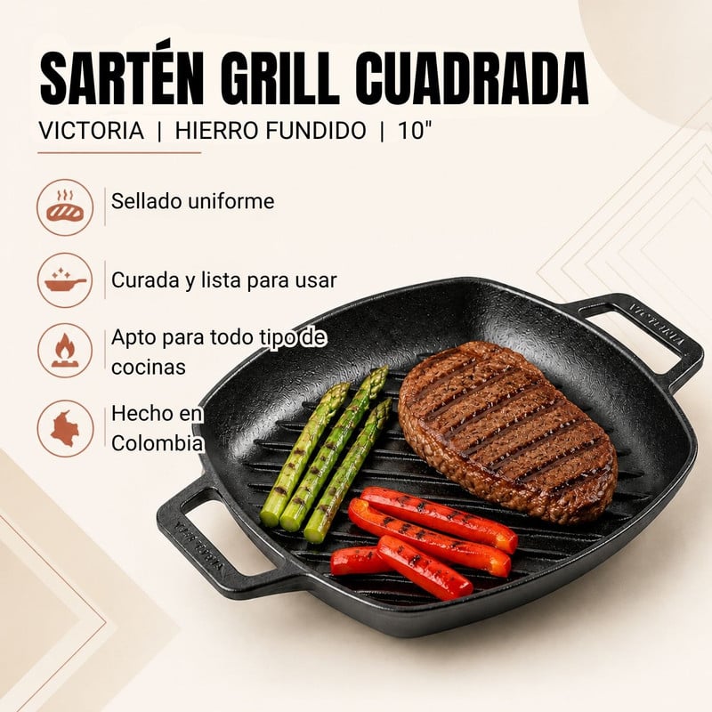 SARTÉN GRILL HIERRO FUNDIDO 25CM VICTORIA - COCINA Y PARRILLA - 5