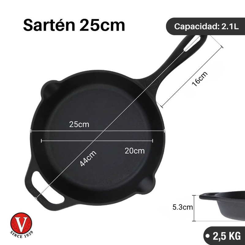 SARTÉN VICTORIA 25 CM HIERRO FUNDIDO 2 L PARA COCINA - 3