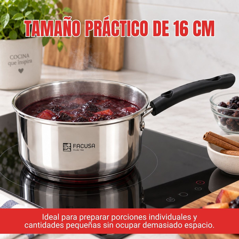 CACEROLA 16CM FACUSA DE ACERO CON TAPA DE VIDRIO - 3