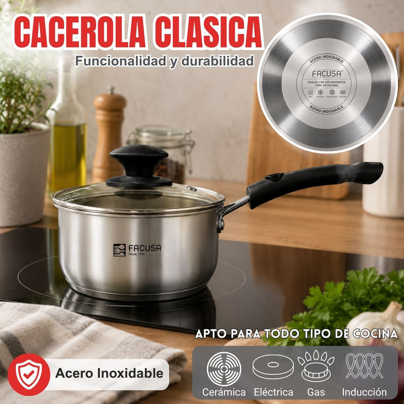CACEROLA 16CM FACUSA DE ACERO CON TAPA DE VIDRIO - 4