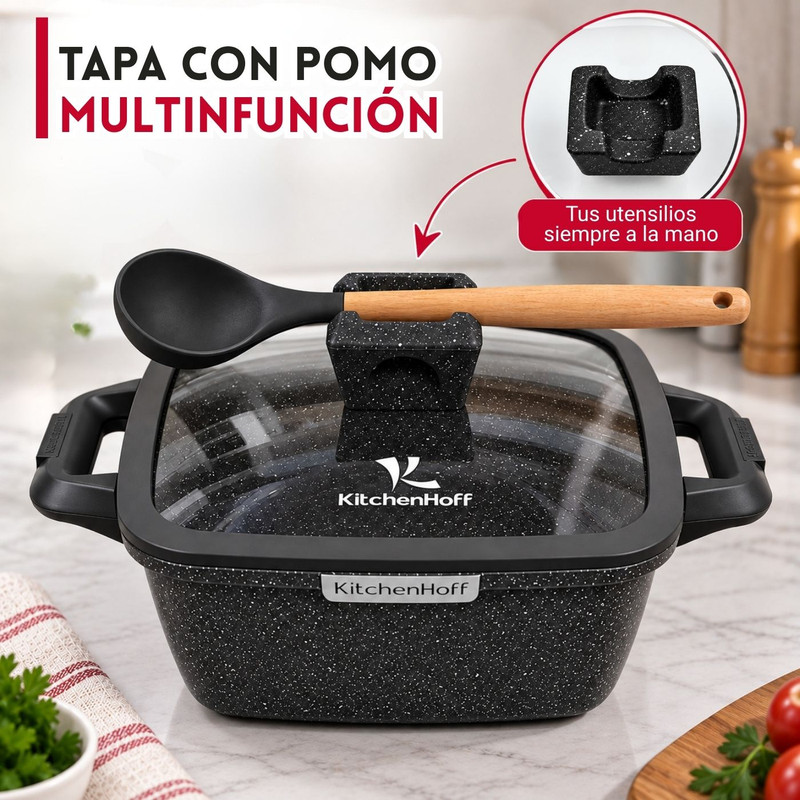 JUEGO DE OLLAS DE ROCA VOLCÁNICA KITCHENHOFF PARA COCINA DIARIA - NEGRO - 2