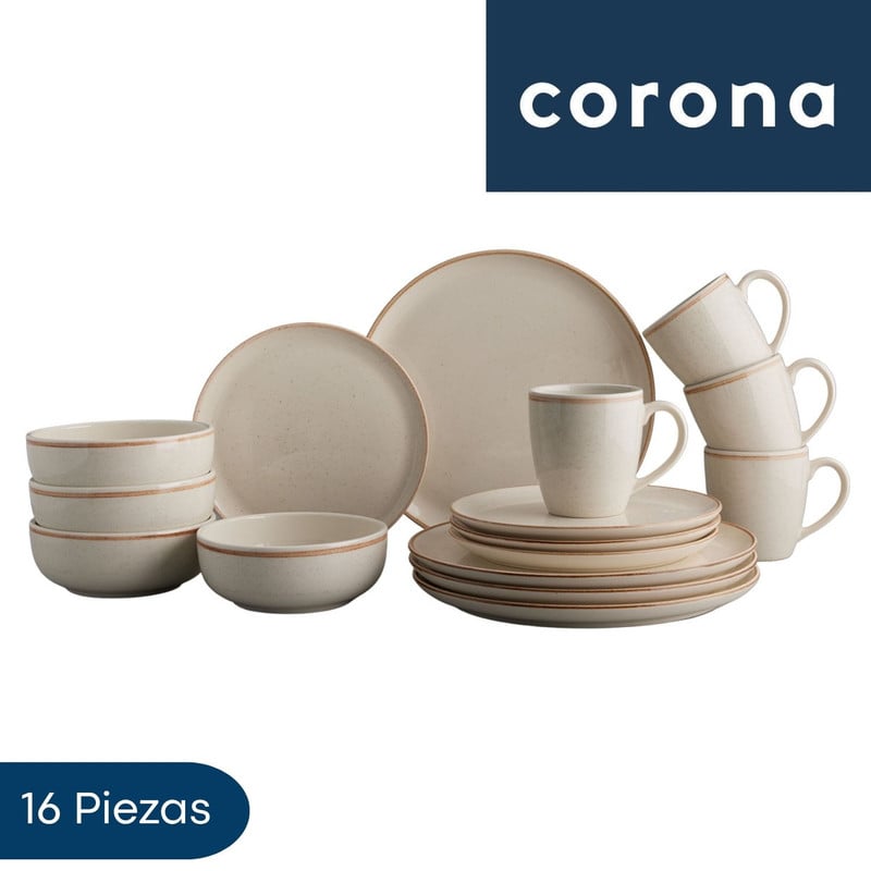 VAJILLA CORONA 16PIEZAS PARA DISFRUTAR – CAOBA BEIGE - 1