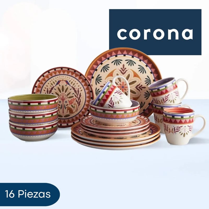 VAJILLA 16 PIEZAS CORONA SELVÁTICA PARA USO DIARIO - 1