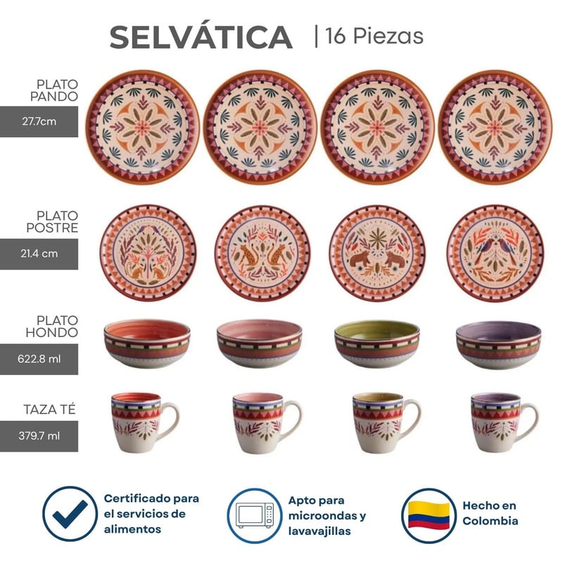 VAJILLA 16 PIEZAS CORONA SELVÁTICA PARA USO DIARIO - 2
