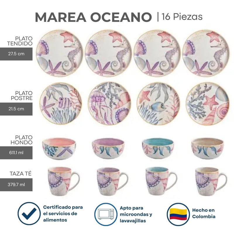 VAJILLA 16 PIEZAS CORONA MAREA OCEANO PARA CADA DÍA - 2