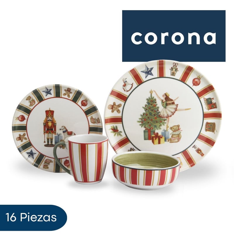 VAJILLA 16 PIEZAS CORONA PARA UNA MESA NAVIDEÑA - 1