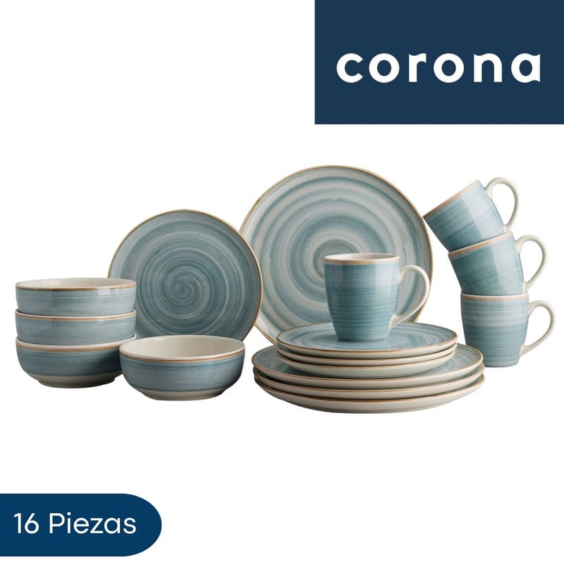 VAJILLA CAOBA AZUL CORONA 16 PIEZAS PARA DISFRUTAR LA MESA - 1