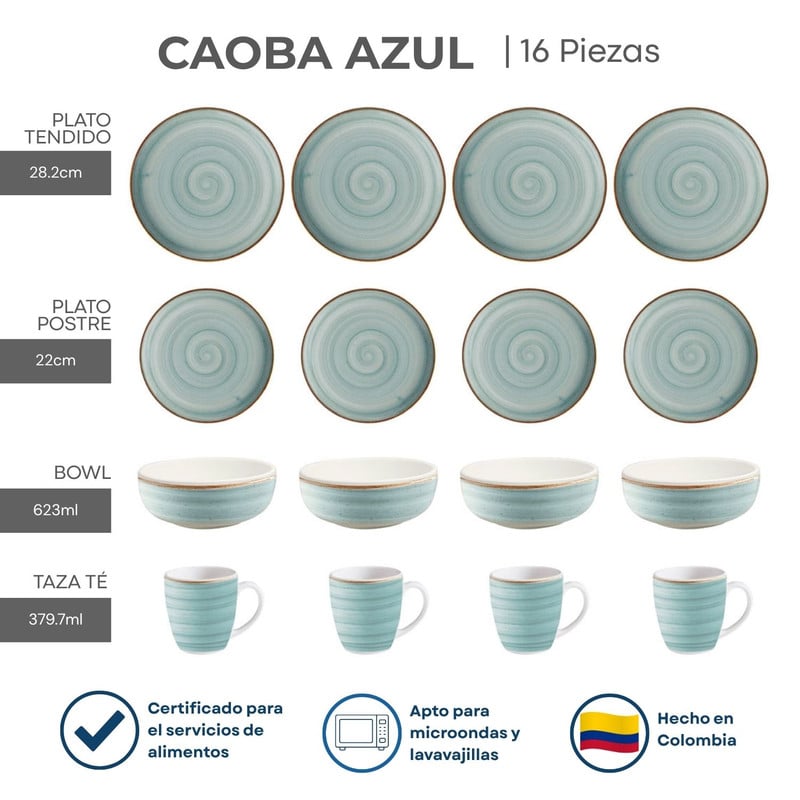 VAJILLA CAOBA AZUL CORONA 16 PIEZAS PARA DISFRUTAR LA MESA - 2