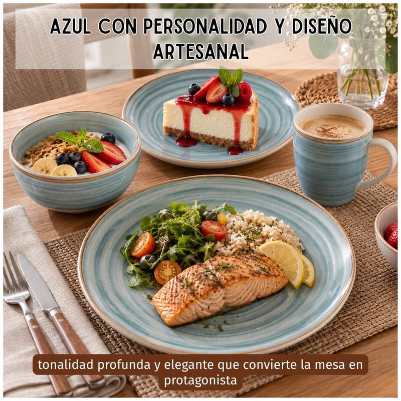VAJILLA CAOBA AZUL CORONA 16 PIEZAS PARA DISFRUTAR LA MESA - 5