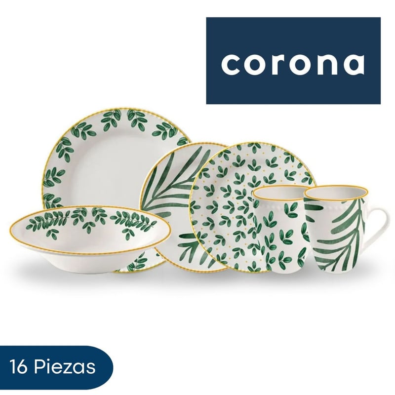 VAJILLA 16 PIEZAS CORONA SALVIA PARA USO DIARIO - 1