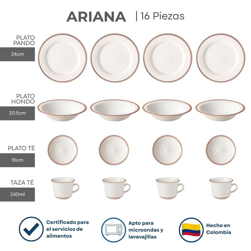 VAJILLA ARIANA CORONA 16 PIEZAS PARA LA MESA DIARIA - 2