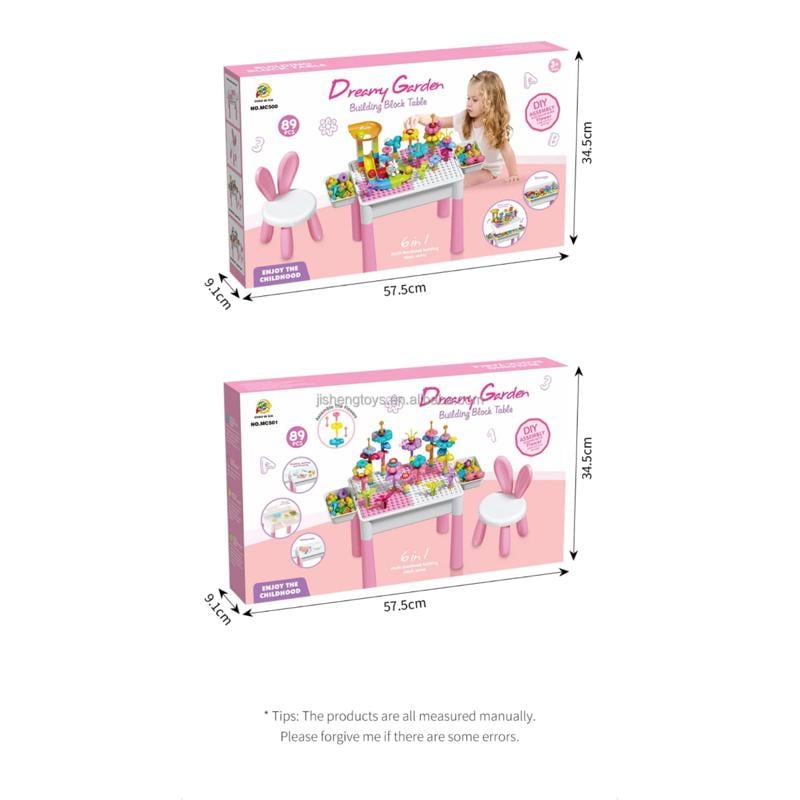 MESA DE BLOQUES DE CONSTRUCCIÓN CON SILLA DE CONEJITO PARA NIÑAS - 89 PCS - 4