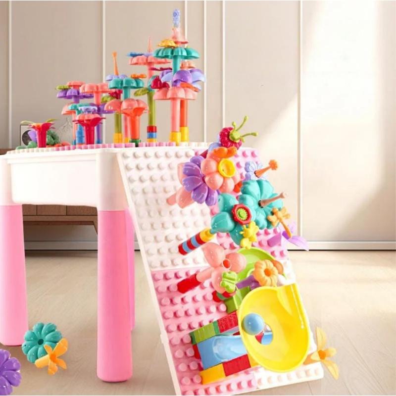 MESA DE BLOQUES DE CONSTRUCCIÓN CON SILLA DE CONEJITO PARA NIÑAS - 89 PCS - 5