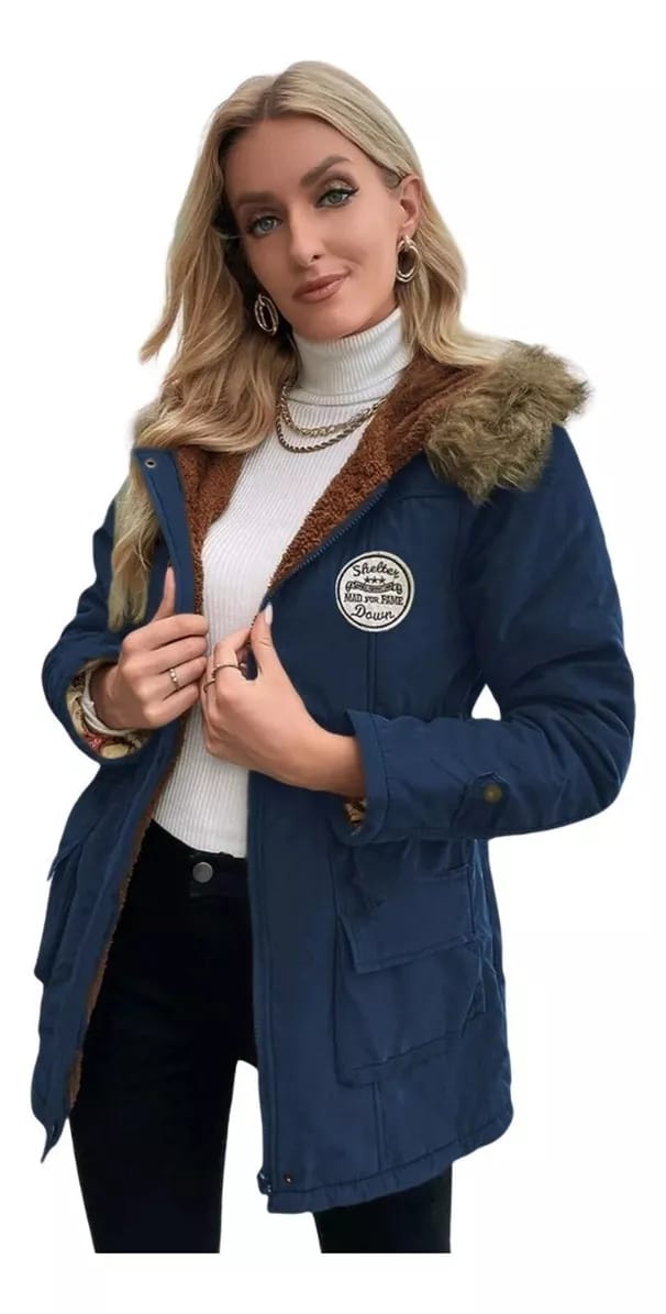 PARKA ARMY COREANA DAMA COLOR AZUL ACERO - 1