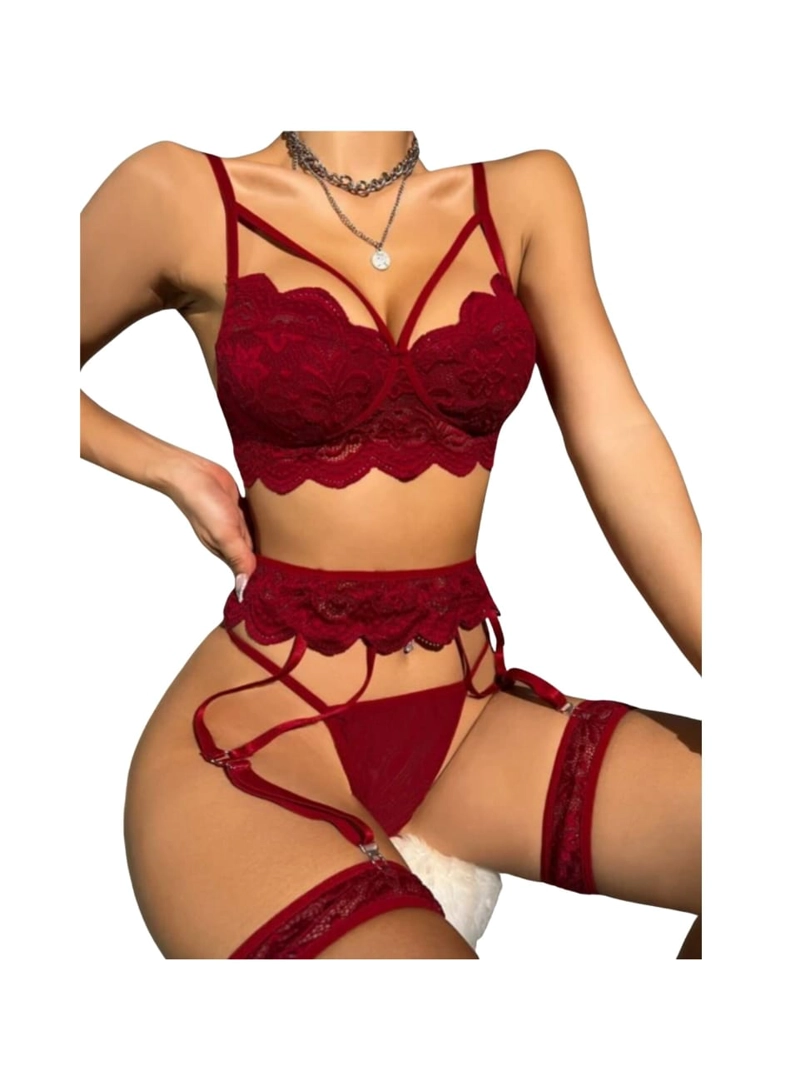 CONJUNTO DE LENCERÍA “RUBY DESIRE”  ENCAJE Y LIGUERO AJUSTABLE - 2