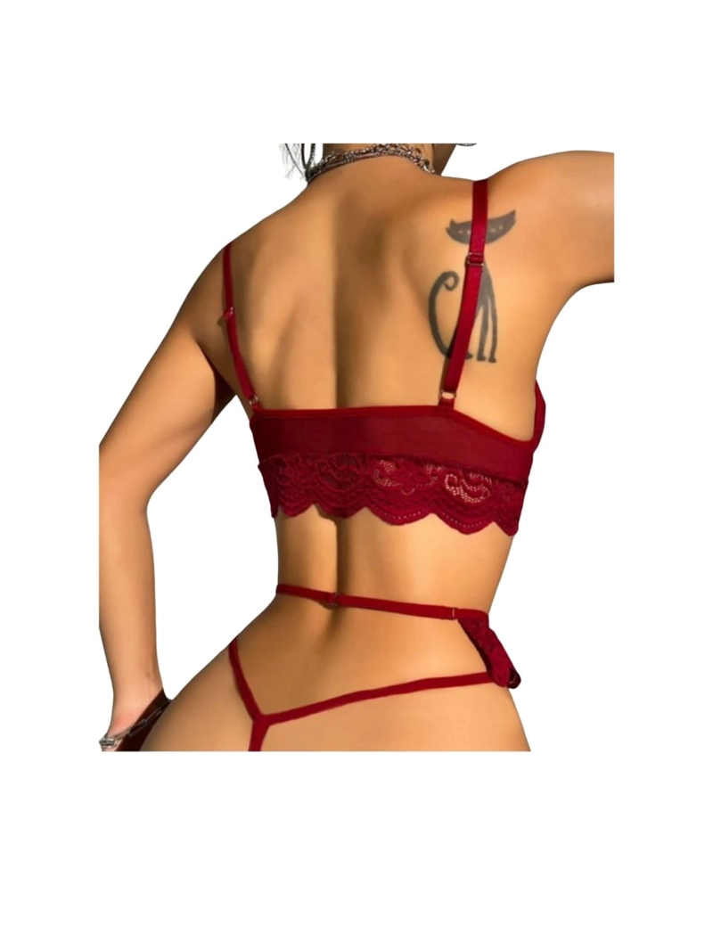 CONJUNTO DE LENCERÍA “RUBY DESIRE”  ENCAJE Y LIGUERO AJUSTABLE - 3