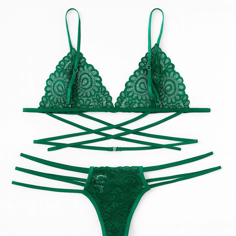 CONJUNTO DE LENCERÍA “GREEN TEMPTATION” CINTAS CRUZADAS - 1