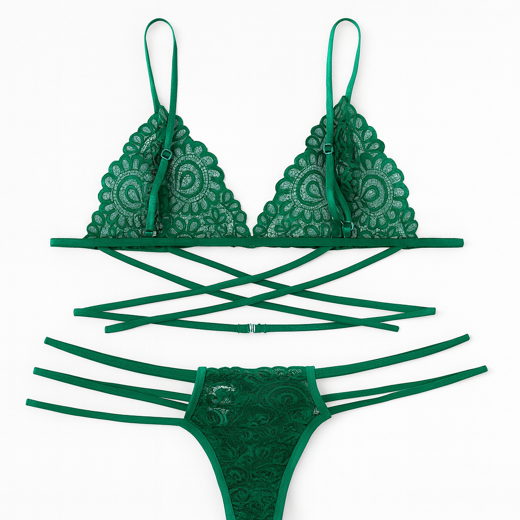 CONJUNTO DE LENCERÍA “GREEN TEMPTATION” CINTAS CRUZADAS - 1
