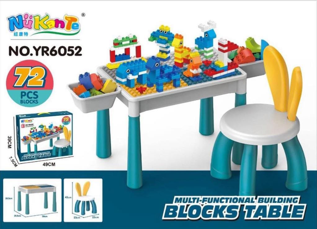 MESA DE BLOQUES CON SILLA DE CONEJITO - 72 PIEZAS - 1
