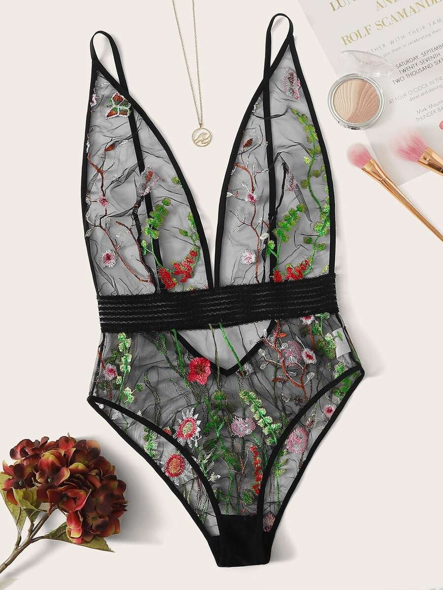 BODY DE ENCAJE “BOTANIC BLOOM”  TRANSPARENCIAS BORDADAS CON DETALLES FLORALES - 1