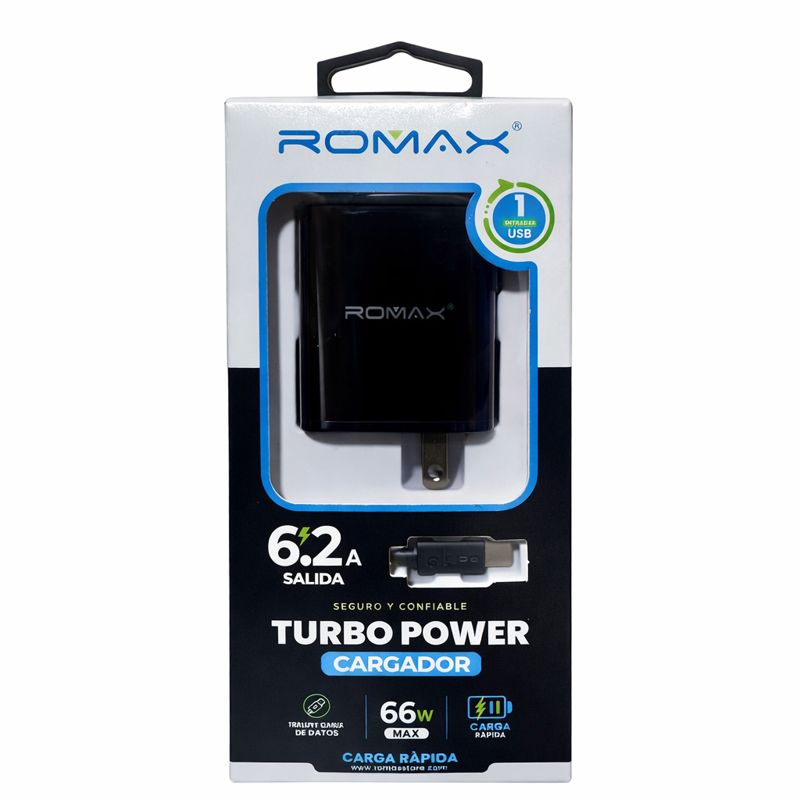 ROMAX CARGADOR TIPO C TURBO POWER NEGRO - 1