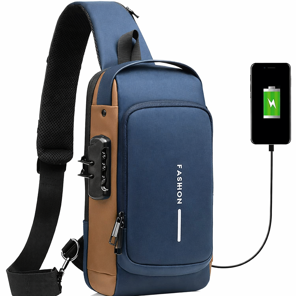 MOCHILA ANTIRROBO CON PUERTO USB / AZUL ACERO - 1