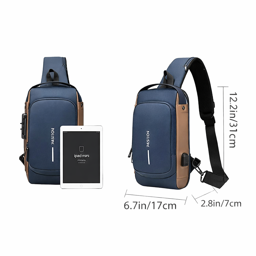MOCHILA ANTIRROBO CON PUERTO USB / AZUL ACERO - 3