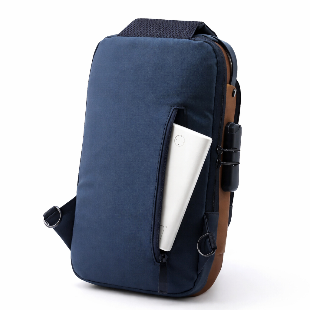MOCHILA ANTIRROBO CON PUERTO USB / AZUL ACERO - 4