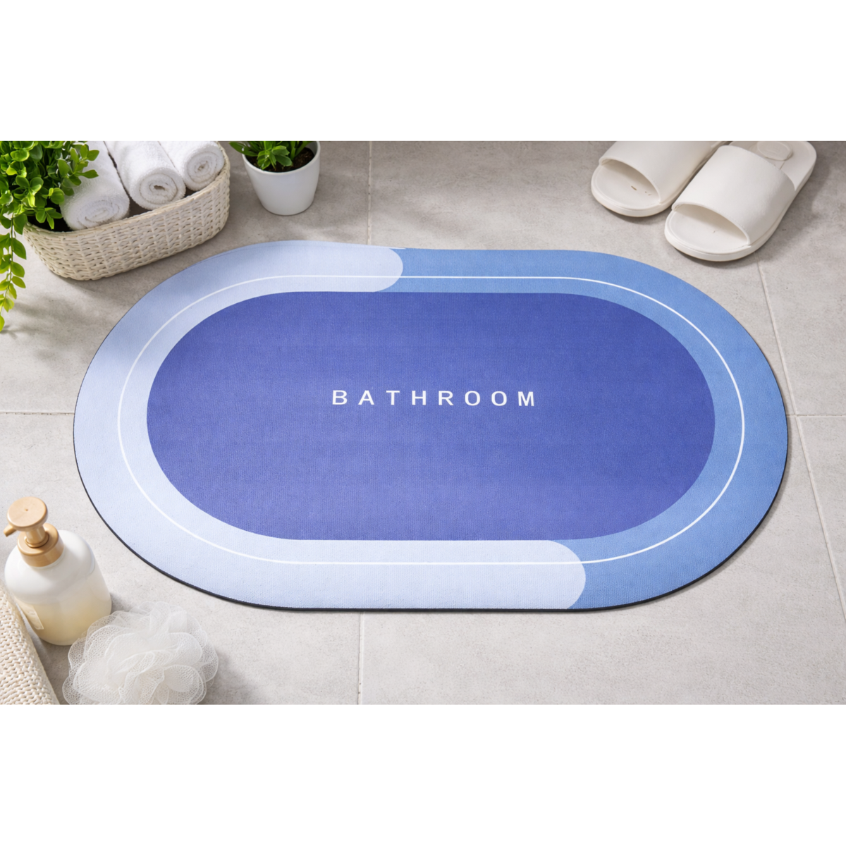 ALFOMBRA ABSORBENTE CIRCULAR PARA BAÑO AZUL - 1