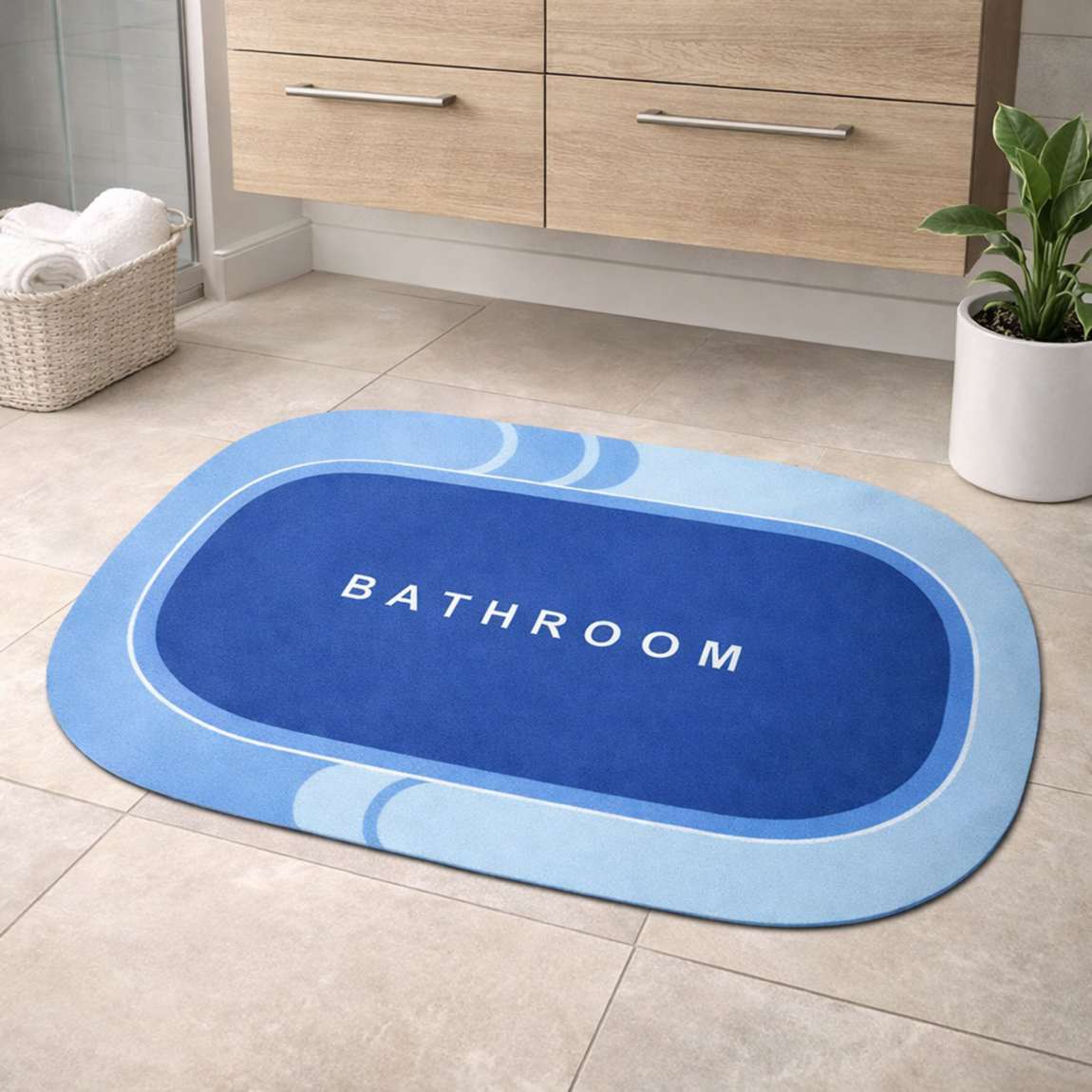 ALFOMBRA ABSORBENTE CIRCULAR PARA BAÑO CELESTE - 1