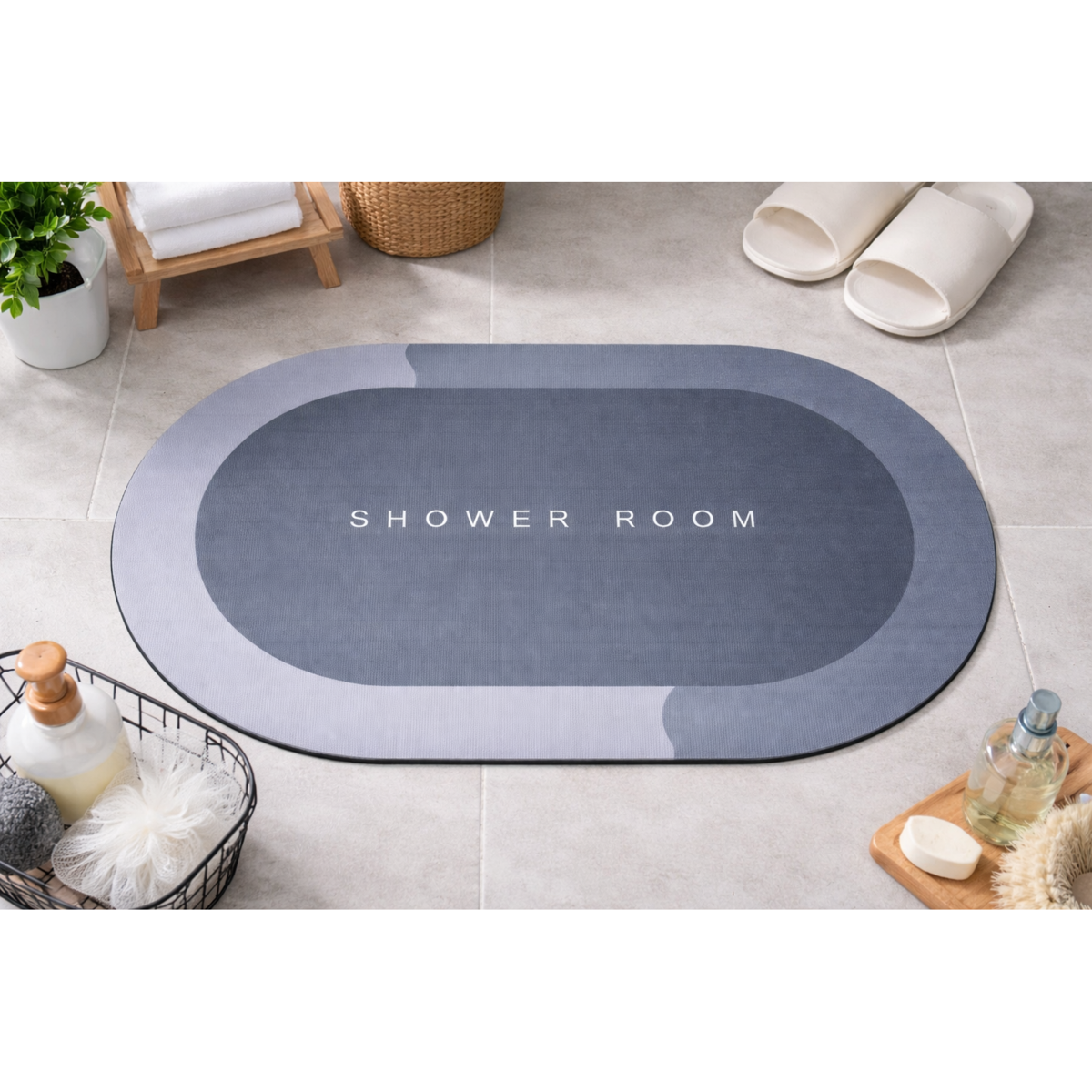 ALFOMBRA ABSORBENTE CIRCULAR PARA BAÑO GRIS OSCURO - 1