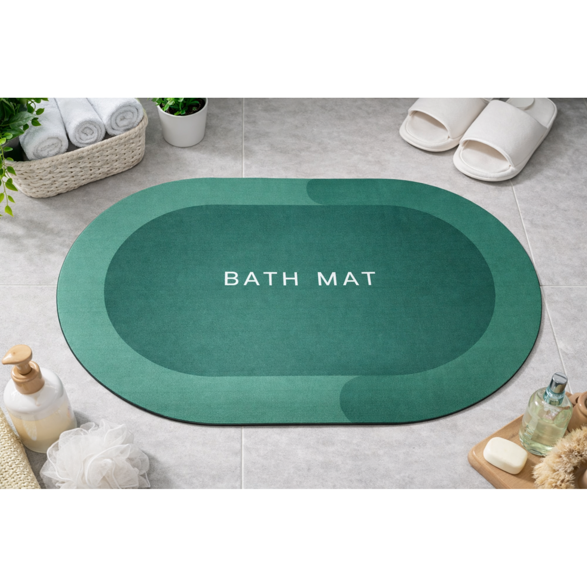ALFOMBRA ABSORBENTE CIRCULAR PARA BAÑO VERDE - 1