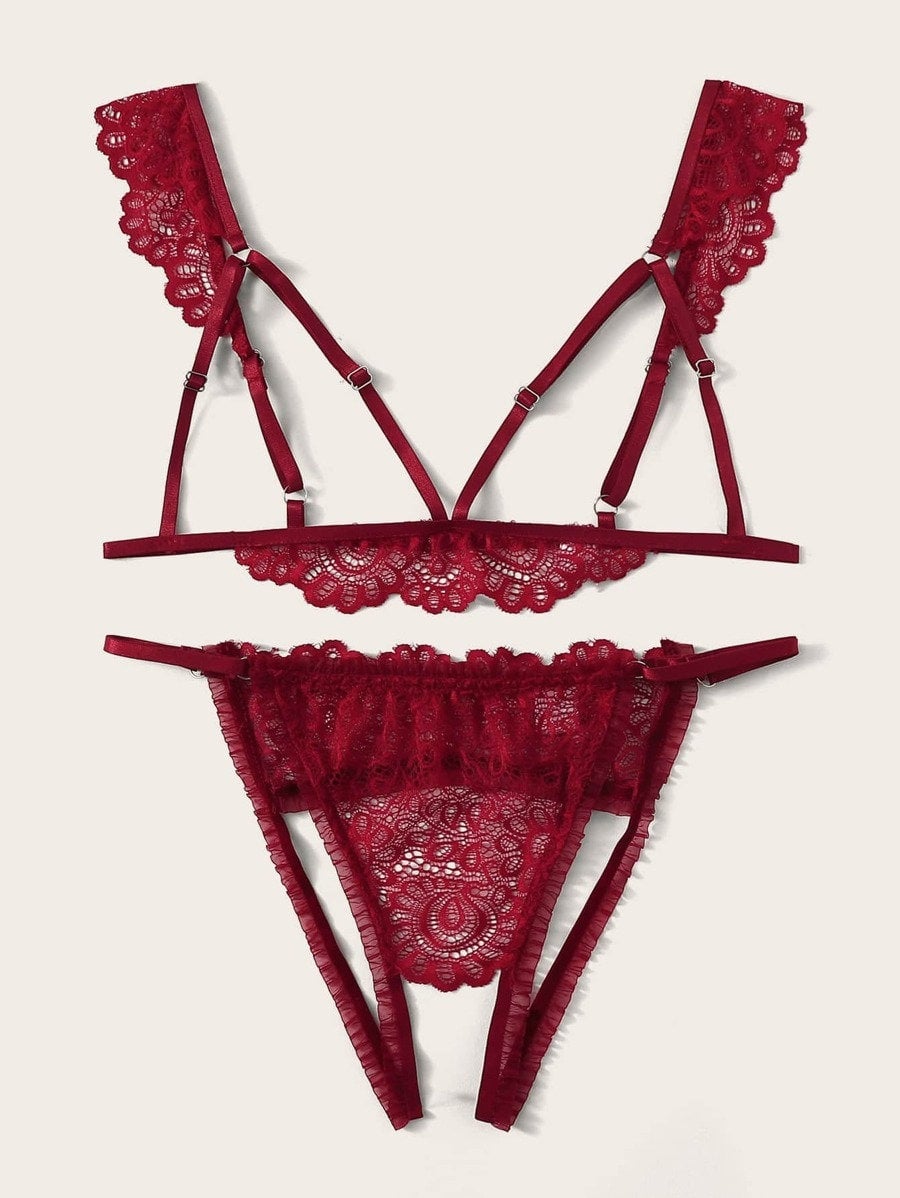 CONJUNTO DE LENCERÍA “RED PASSIONE” ENCAJE ROJO CON TIRANTES AJUSTABLES TALLA M - 2