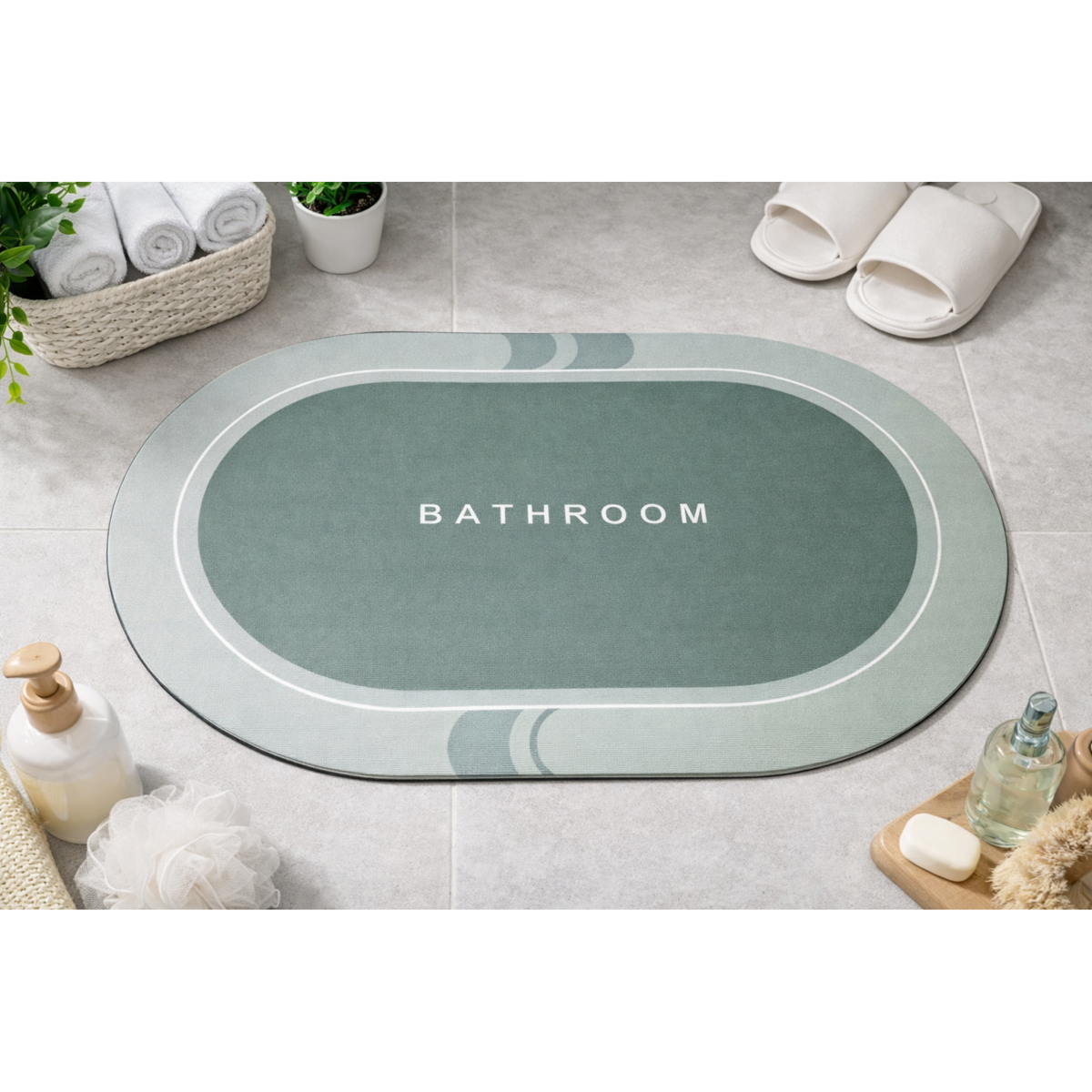 ALFOMBRA ABSORBENTE CIRCULAR PARA BAÑO VERDE OLIVO - 1