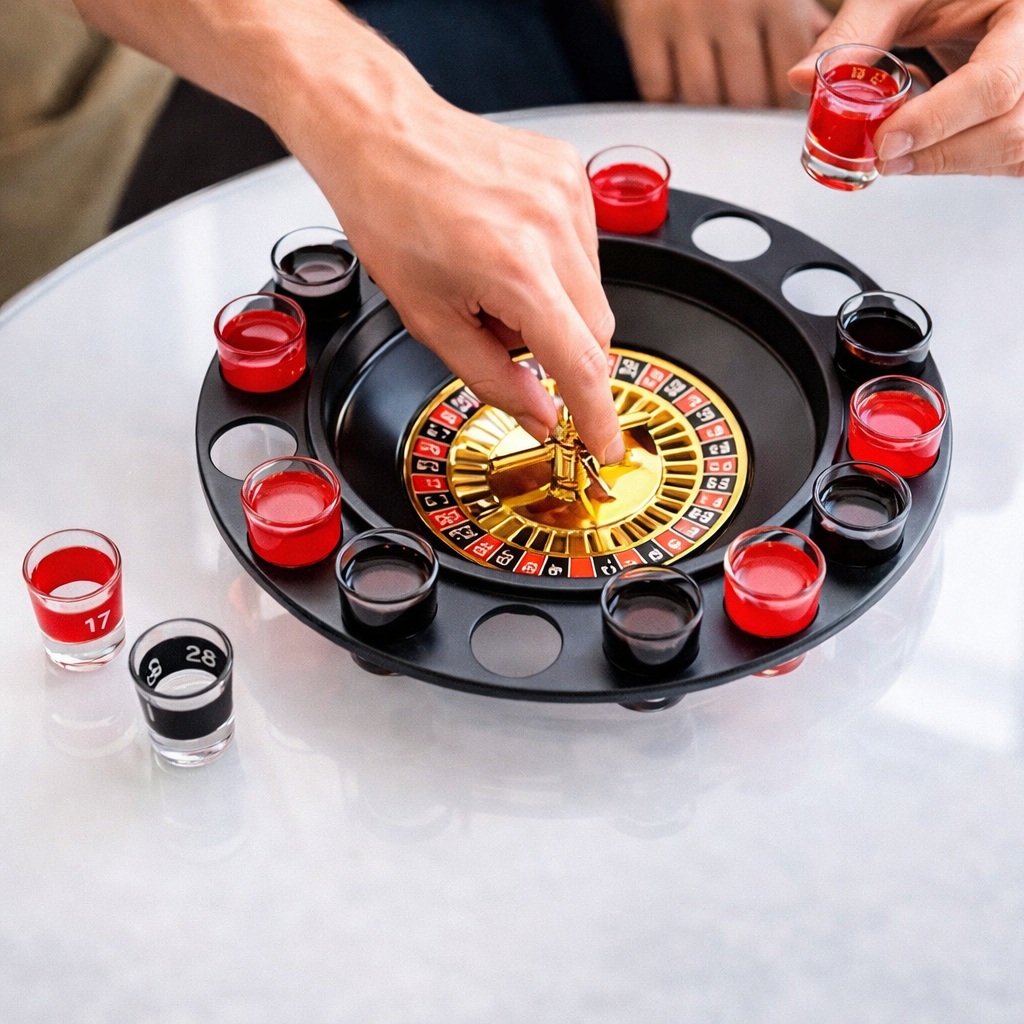 JUEGO DE MESA RULETA DE SHOTS PARA FIESTA CON 16 VASOS - 1