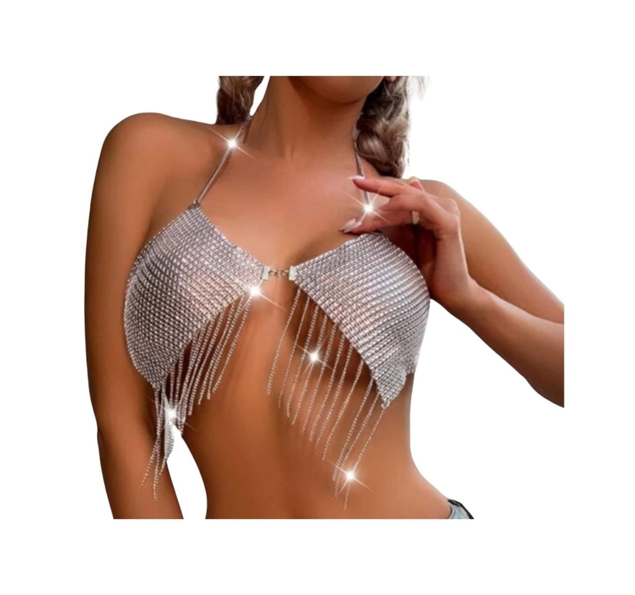 TOP “CRYSTAL GLAM”  BRALETTE METÁLICO CON FLECOS BRILLANTES - 3