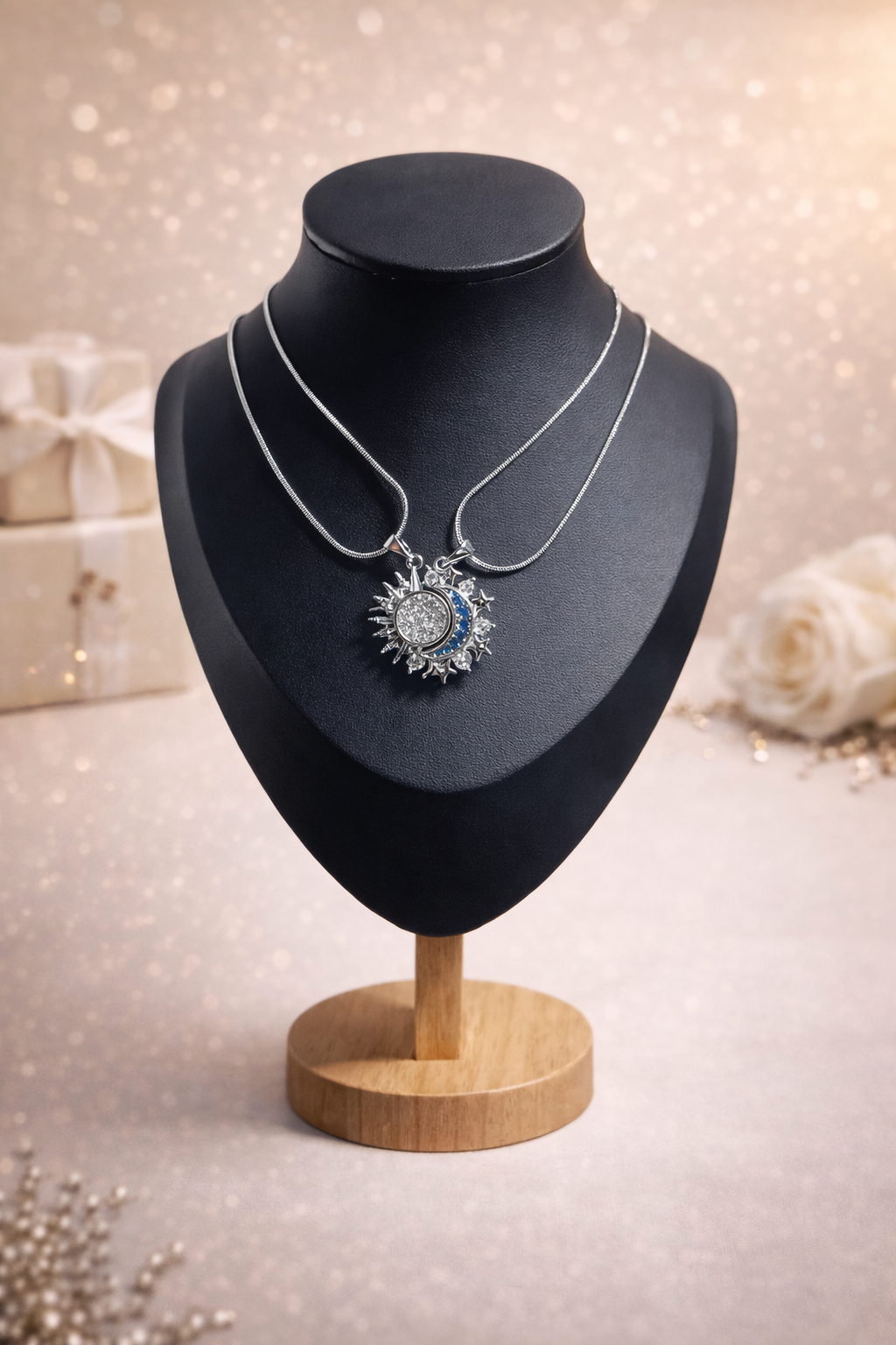 COLLAR DÚO CELESTIAL SOL Y LUNA - ACABADO PLATEADO - 1