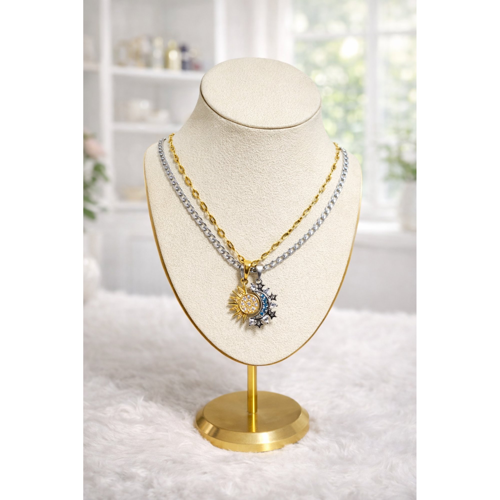 COLLAR DÚO ECLIPSE DIVINO - FUSIÓN DORADO Y PLATA CON ZIRCÓN CELESTE - 3