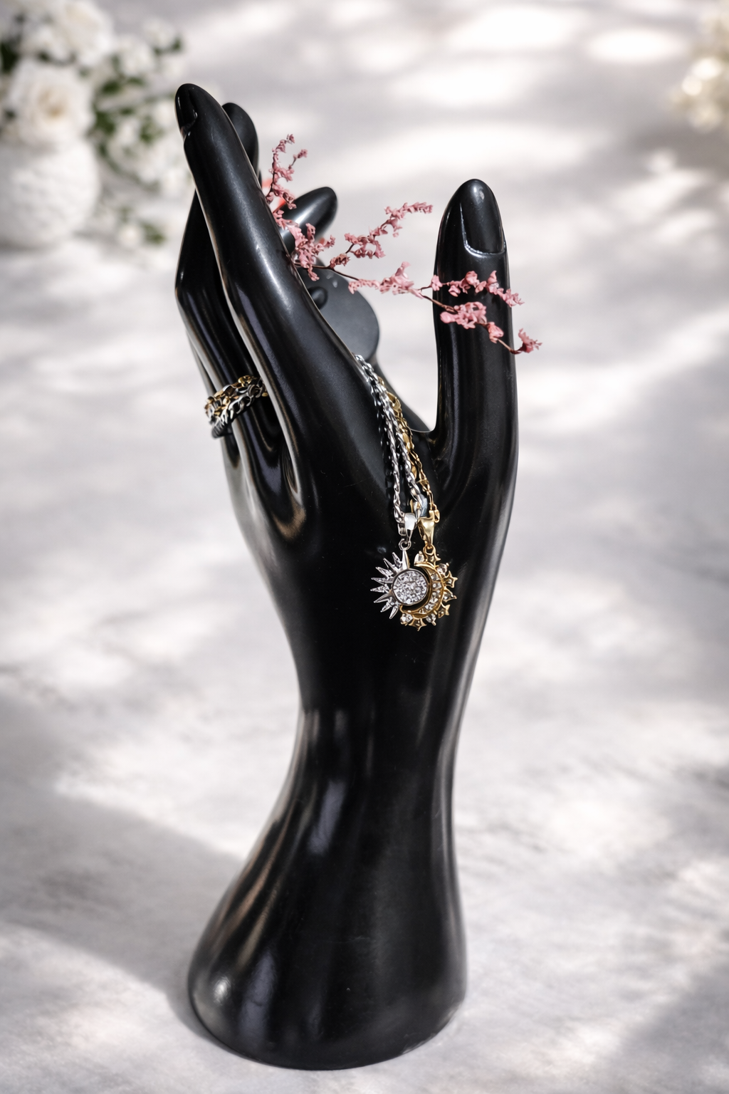 COLLAR ECLIPSE DIVINO DUAL SOL PLATA Y LUNA DORADO CON ZIRCON PLATEADO - 2