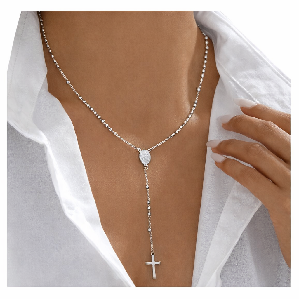 COLLAR ROSARIO PLATEADO “LUZ DIVINA” PARA DAMA - 1