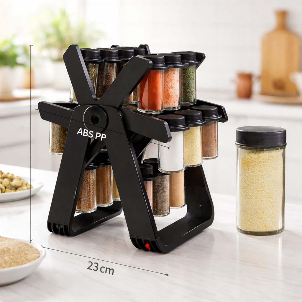 CONDIMENTERO DE ESPECIAS GIRATORIO 360° CON 18 FRASCOS – RACK COCINA PREMIUM NEGRO - 1