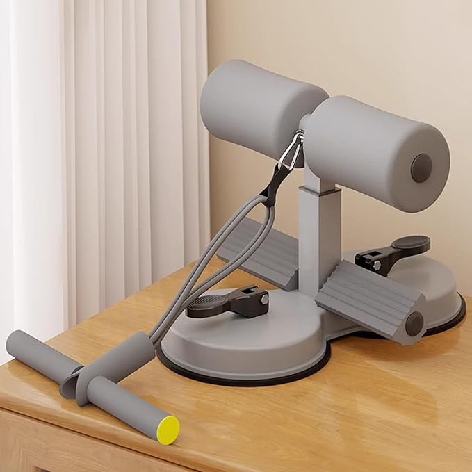 SOPORTE ABDOMINAL CON VENTOSAS Y LIGAS DE RESISTENCIA FITNESS  COLOR GRIS - 1