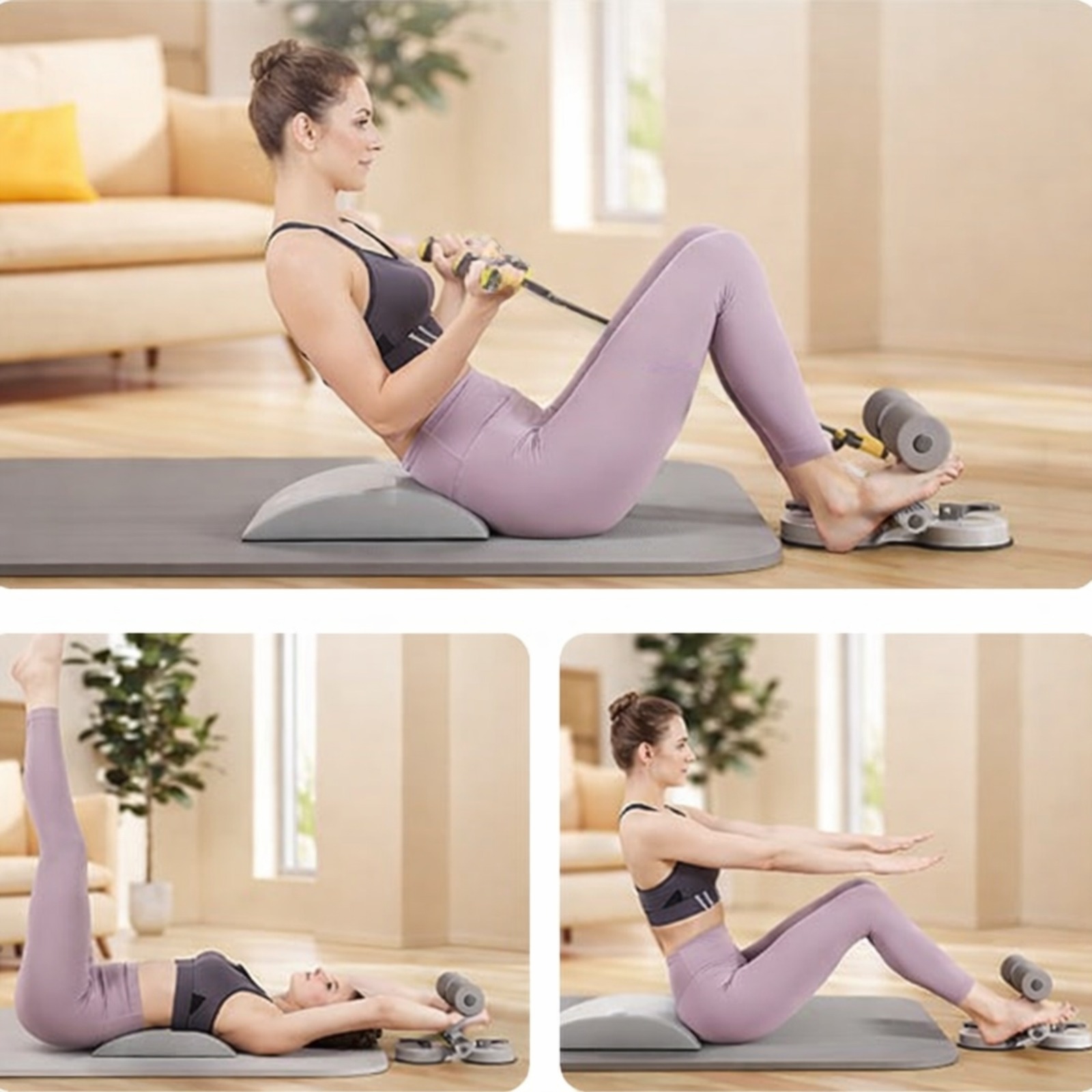 SOPORTE ABDOMINAL CON VENTOSAS Y LIGAS DE RESISTENCIA FITNESS  COLOR GRIS - 2